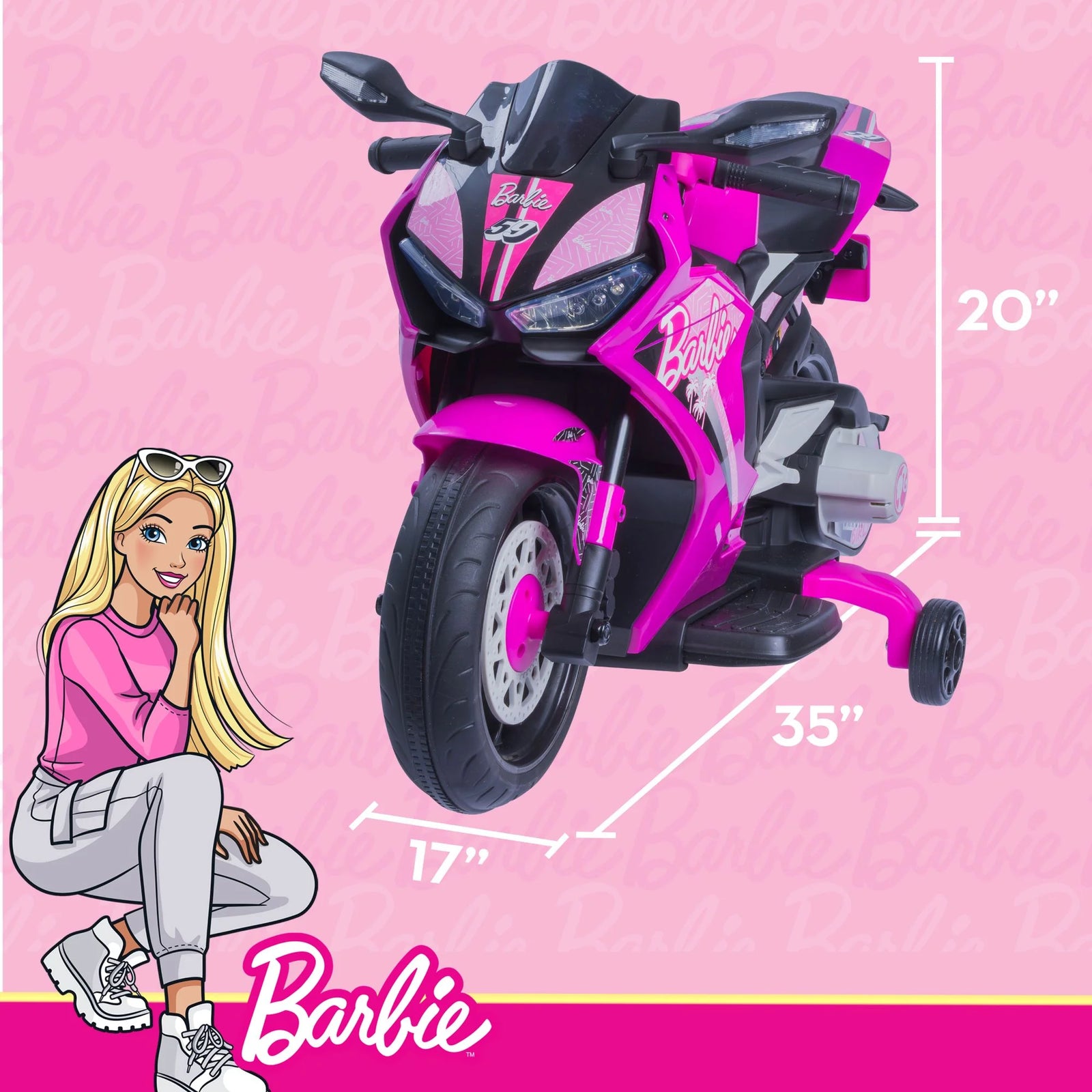 Barbie by , 6 Volts Motorcycle Ride On, for Kids, Ages 3+ Years, up to 65Lbs, 1 Mph