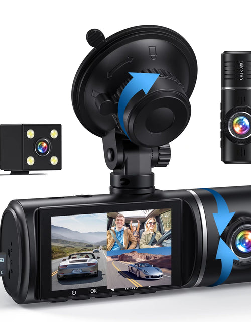 Load image into Gallery viewer, 3 Channel Dash Cam, 1080P Front and Rear Inside, Dashcam Three Way Triple Car Camera with IR Night Vision, Loop Recording, G-Sensor, WDR, 24H Parking Monitor, Support 128GB Max
