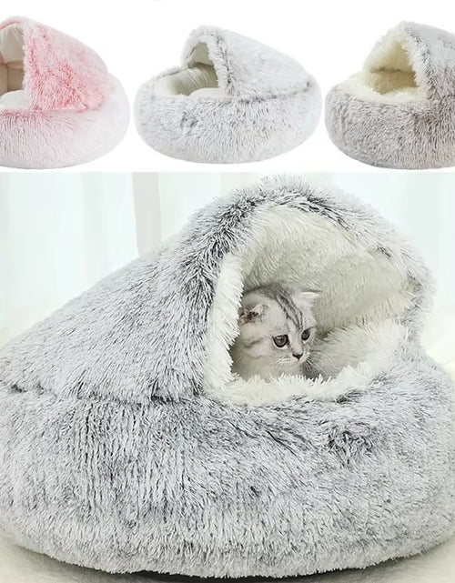 Load image into Gallery viewer, Winter Plush Pet Cat Bed round Cat Cushion Cat House 2 in 1 Warm Cats Basket Pet Sleep Bag Kitten Nest Kennel for Small Dog Cats
