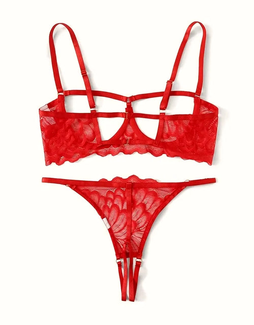 Load image into Gallery viewer, 2023 Women&#39;S Lingerie Set Sexy Lace Mesh Hollow Out Open Bras Crotchless Panties Two-Piece Suit Red Underwear Set Babydolls
