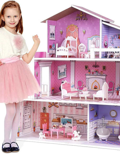 Load image into Gallery viewer, Victoria Wooden Dollhouse for Kids Furniture Preschool Dollhouse House Toy for Toddlers Girls
