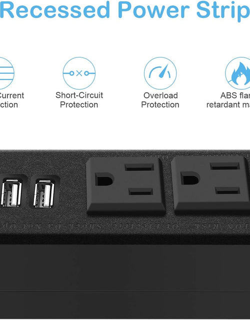 Load image into Gallery viewer, Recessed Power Strip, Black Desktop Power Grommet Socket with Furniture, 2 AC Outlets &amp; 2 USB Ports for Conference Desk,Kitchen,Office,Home,Hotel (9.85 Ft)
